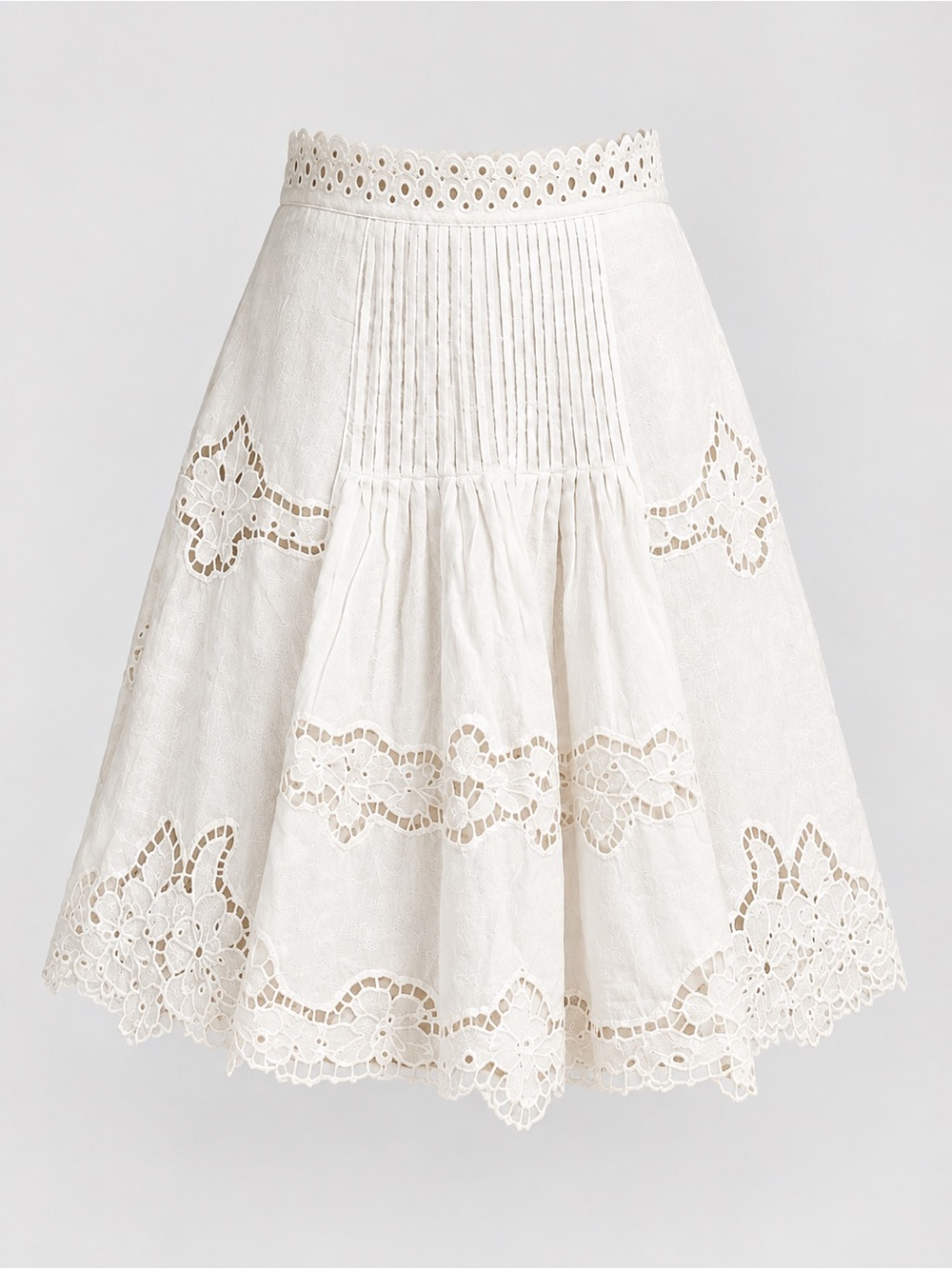 Isabel Marant White Embroidered Cutwork Lace Pintuck Mini Skirt Size 36